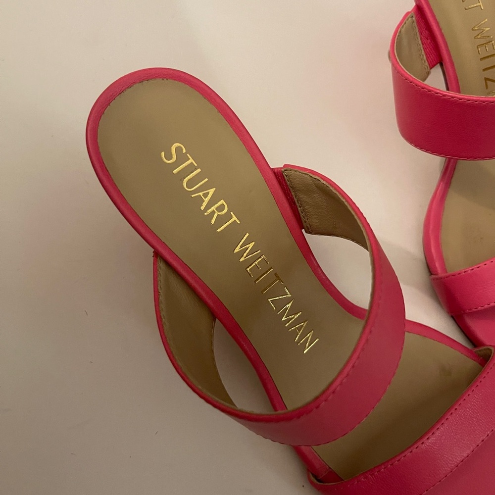 Stuart Weitzman Kristal Pink Leather Slide Sandals - Picture 4 of 5